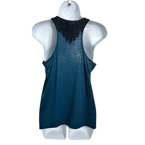 Weavers Dark Teal Black Lace Tank Top Sz Large Whimsy Goth Tee Sleeveless Blouse - Picture 6 of 7